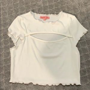 White cutout cropped short-sleeved top